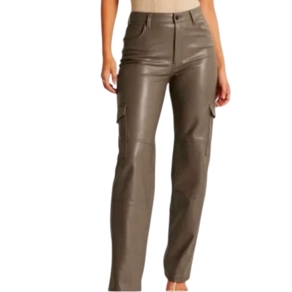 Abercrombie & Fitch Olive /tan Faux-Leather Cargo Pants